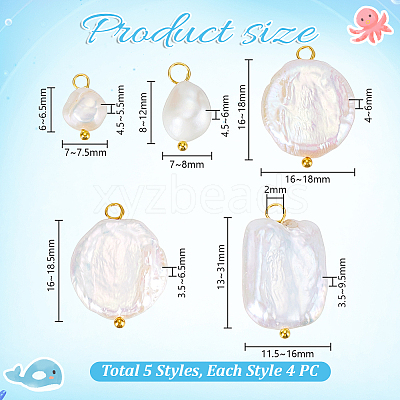 20Pcs 5 Style Natural Pearl Pendants PALLOY-PH01822-1