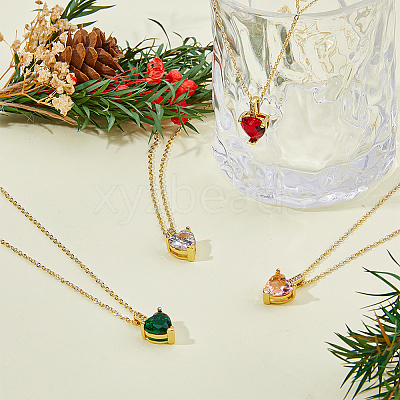 4Pcs 4 Colors Brass Micro Pave Cubic Zirconia Heart Pendant Necklaces Set NJEW-FI0001-58-1