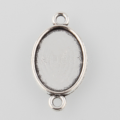 Tibetan Style Alloy Flat Oval Cabochon Connector Settings TIBE-M022-06AS-1