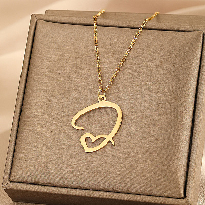 304 Stainless Steel Heart Initial Pendant Necklaces for Women Men FS-WG51A4F-04-1
