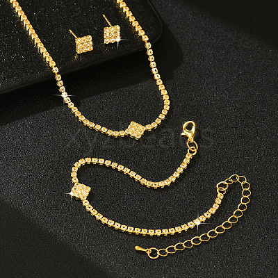 Brass Rhinestone Bracelets & Stud Earrings & Pendant Necklaces Sets FS-WG2806F-02-1