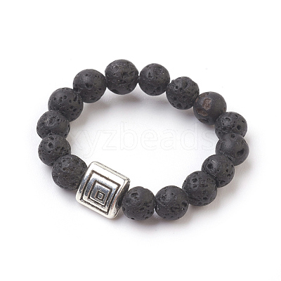 Natural Lava Rock Stretch Finger Rings RJEW-JR00221-01-1