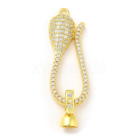 Rack Plating Brass Micro Pave Clear Cubic Zirconia Fold Over Clover Clasps KK-H447-06G-1