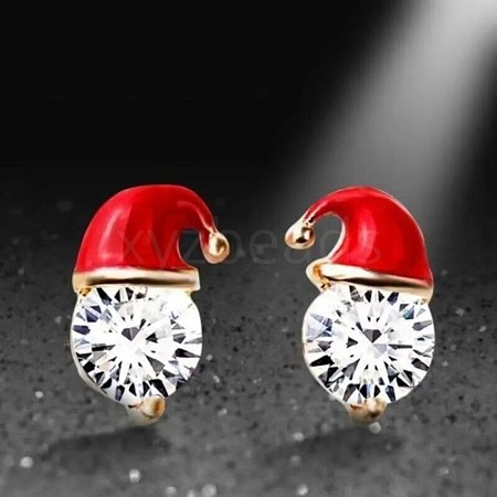 Zinc Alloy Enamel Santa Hat Stud Earrings FS-WGF8A0B-01-1