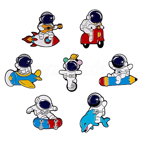 7Pcs 7 Style Spaceman Alloy Enamel Brooches Set JEWB-SZ0001-48-1