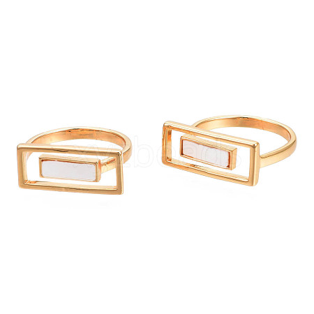 Natural Shell Rectangle Finger Ring RJEW-N039-01-1