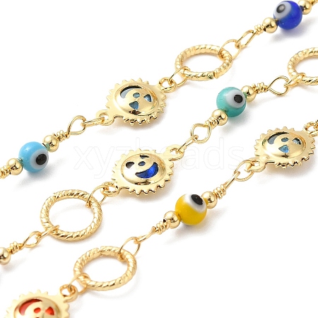 Sun & Evil Eye Handmade Brass Glass Beaded Chains CHC-M024-30G-1