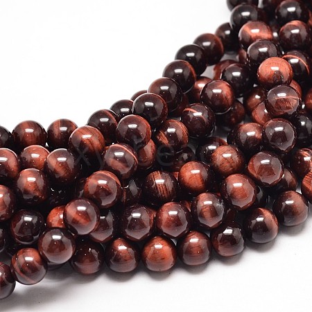 Natural Red Tiger Eye Round Bead Strands G-G735-11-8mm-1