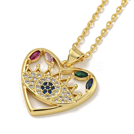 Brass Pave Colorful Cubic Zirconia Peach Heart Pendant Necklaces for Women NJEW-Q346-04G-02-1