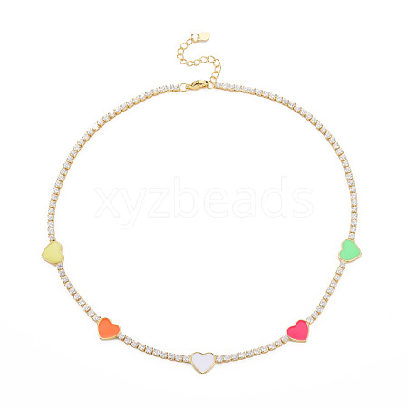 Brass Cubic Zirconia with Enamel Pendant Necklaces NJEW-S418-04-1