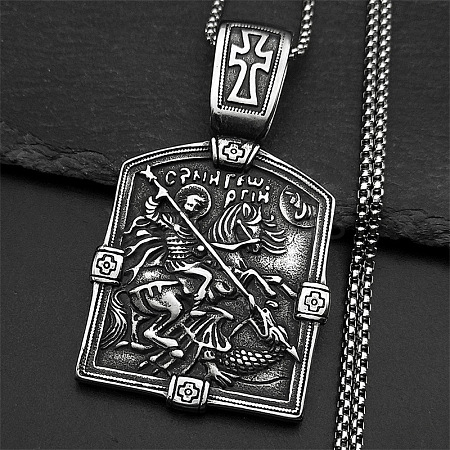 304 Stainless Steel Cross Knight Pendant Box Chain Necklaces for Men FS-WG71F72-01-1
