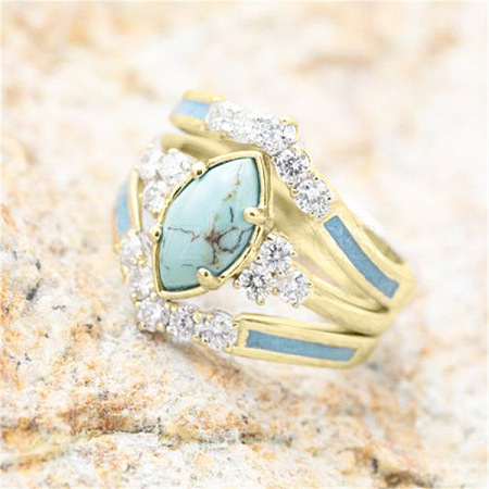 3Pcs Horse Eye Alloy & Crystal Rhinestone & Synthetic Turquoise Finger Rings FS-WG40CFA-03-1