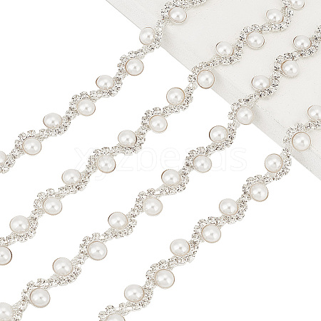 1 Yard Crystal Rhinestone Cup Chains with Plastic Pearl Beaded DIY-GA0005-72-1
