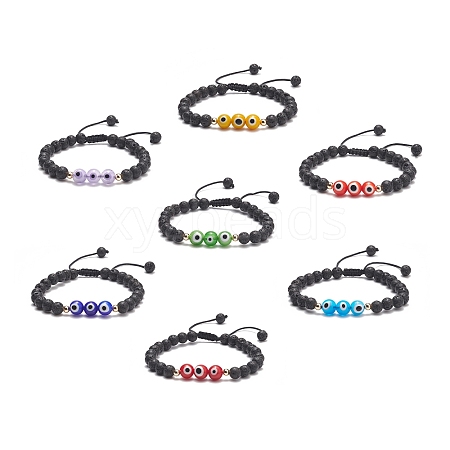 7Pcs 7 Color Natural Lava Rock & Lampwork Evil Eye Braided Bead Bracelets Set BJEW-JB08865-1