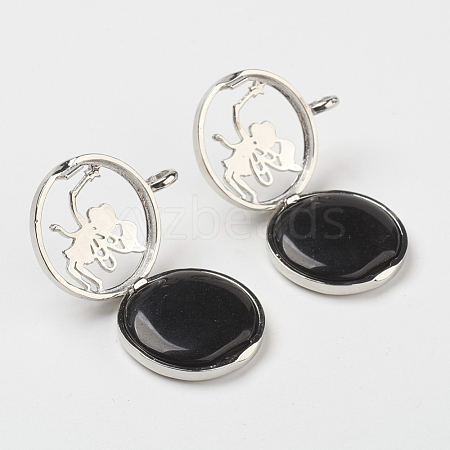 Natural Black Agate Pendants G-G910-D12-1