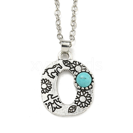 Letter A~Z Antique Silver Plated Alloy with Synthetic Turquoise Pendant Necklaces NJEW-G080-01O-1