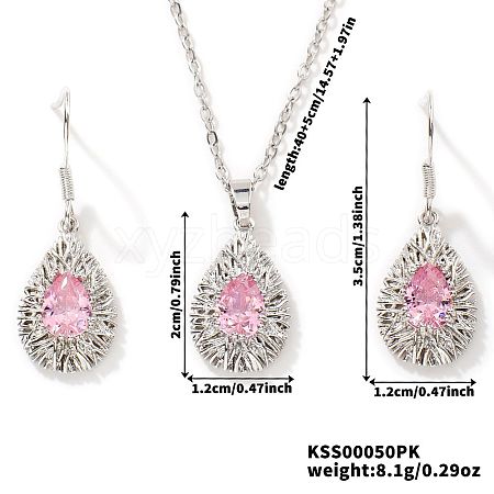 Brass Glass Teardrop Dangle Earrings & Pendant Necklaces Sets for Women PL9386-4-1