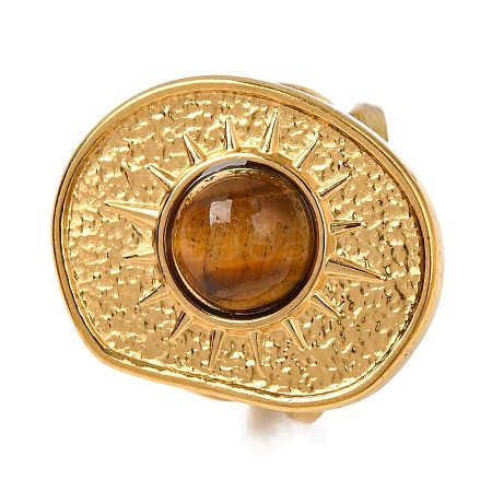 Natural Tiger Eye Finger Rings RJEW-Q822-35G-02-1