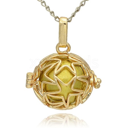 Golden Tone Brass Hollow Round Cage Pendants KK-J231-02G-1