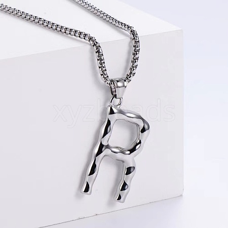 3Pcs Stainless Steel Textured Letter Pendant Box Chain Necklaces LW4134-44-1