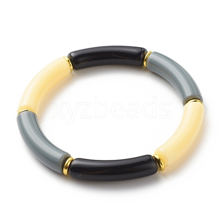 Imitation Jade Acrylic Curved Tube Beaded Stretch Bracelet for Women BJEW-JB08436-03-1