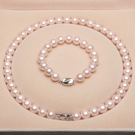 Shell Pearl Round Beaded Necklaces & Bracelets Sets for Women WG18377-31-1