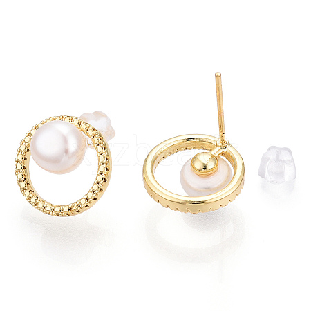 Natural Pearl Ring Stud Earrings PEAR-N017-06F-1