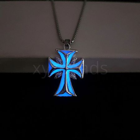 Luminous Glow in the Dark Alloy Cross Pendant Necklace PW-WG27952-02-1