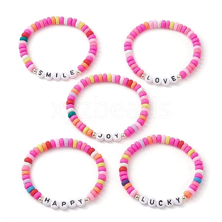 5Pcs 5 Styles Handmade Polymer Clay Beaded Stretch Bracelets BJEW-JB10470-1