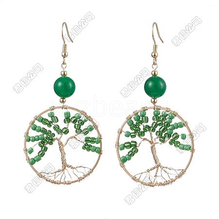 Glass Seed Beaded & Dyed Natural Malaysia Jade Dangle Earrings EJEW-FS00087-1