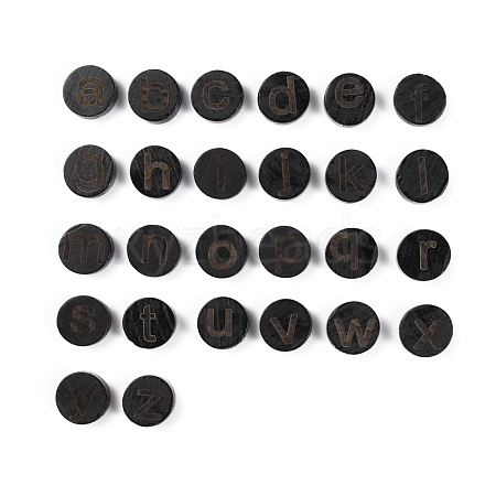 26Pcs 26 Style Flat Round with Letter Wooden Cabochons WOOD-WH0024-97-1