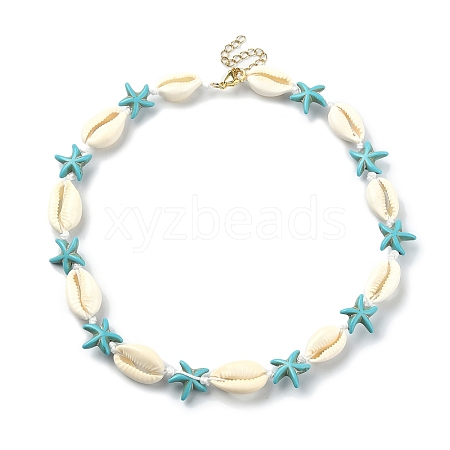Natural Shell & Synthetic Turquoise Starfish Beaded Necklace with 304 Stainless Steel Clasps X-NJEW-TA00107-01-1