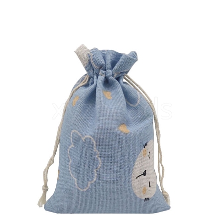 Printed Cotton Imitation Burlap Packing Pouches Drawstring Bags PW-WG7B662-06-1