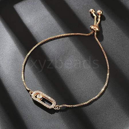 Oval Rectangle Brass Micro Pave Cubic Zirconia Link Slider Bracelets KK-R217-53G-1