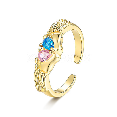 Brass Pave Cubic Zirconia Cuff Open Rings WGBC26E-02-1