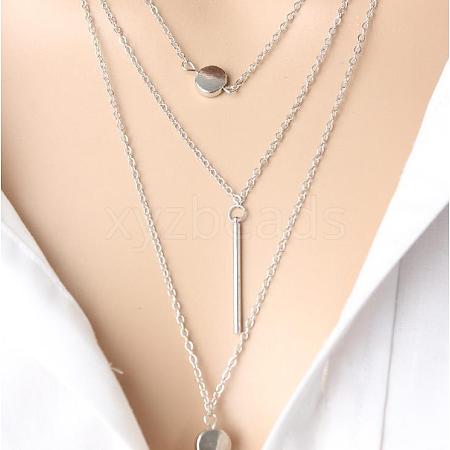 3-layer Alloy Column & Flat Round Pendant Necklaces for Women WG7240D-01-1