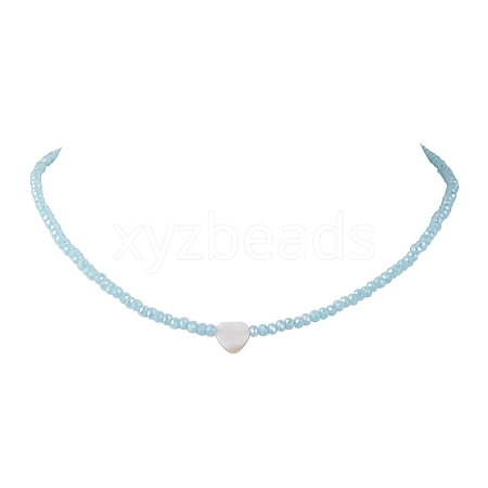 Glass Beads with Shell Heart  Necklaces NJEW-JN04681-01-1