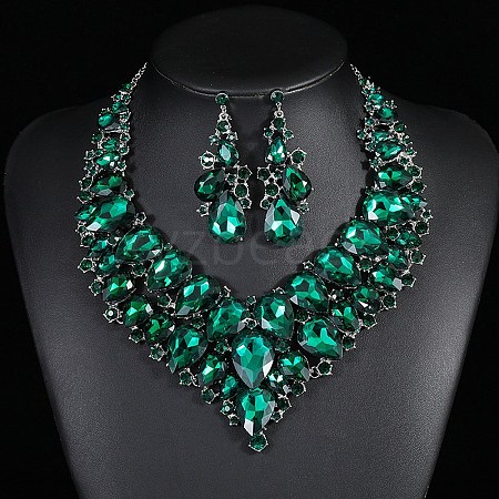 Teardrop Alloy Rhinestone Bib Necklaces & Earrings Sets for Women WG716F5-02-1