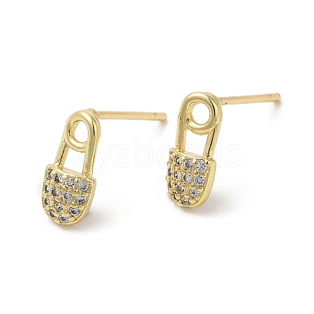Rack Plating Brass Safety Pin Stud Earrings with Cubic Zirconia EJEW-D061-36G-1