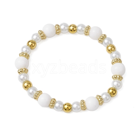 Round 304 Stainless Steel & Natural White Jade Beaded Stretch Bracelets for Women BJEW-JB11055-01-1