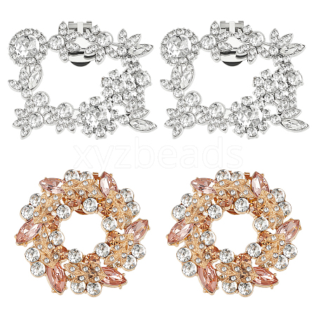 4Pcs 2 Style Alloy Rhinestone Shoe Buckle Clips AJEW-FG0003-32-1