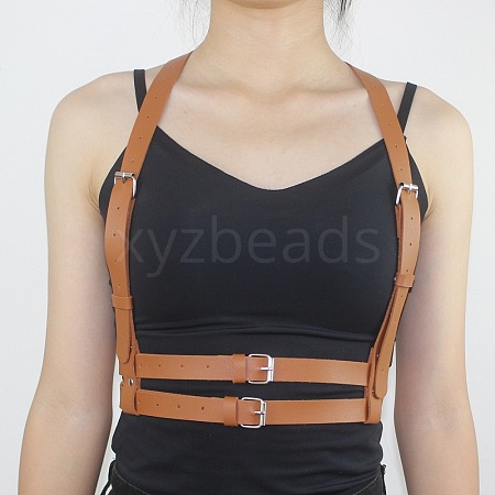 Imitation Leather Adjustable Waist Body Chains with Platinum Tone Alloy Rings WG8200F-03-1