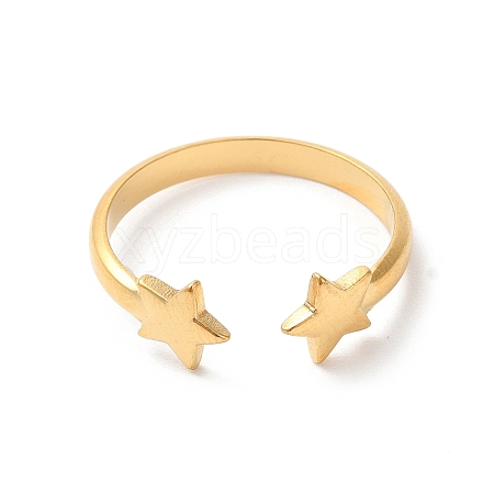 Ion Plating(IP) 304 Stainless Steel Double Star Open Cuff Ring for Women X-RJEW-K245-27G-1