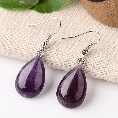 Natural Amethyst Teardrop Dangle Earrings EJEW-J089-02-1