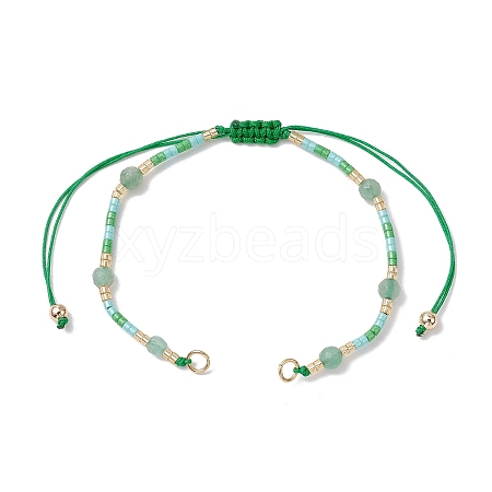 4mm Faceted Round Natural Green Aventurine Beads & Handmade Seed Beads Braided Bracelet Making AJEW-MZ00003-04-1