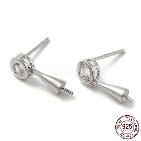 Rhodium Plated Donut 925 Sterling Silver Stud Earring Findings STER-P056-13P-1