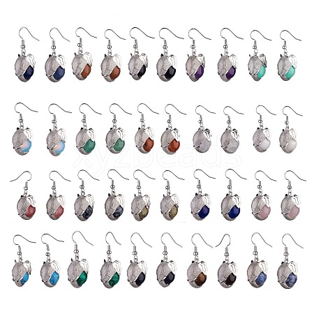 Gemstone Elephant Head Dangle Earrings EJEW-A092-07P-1