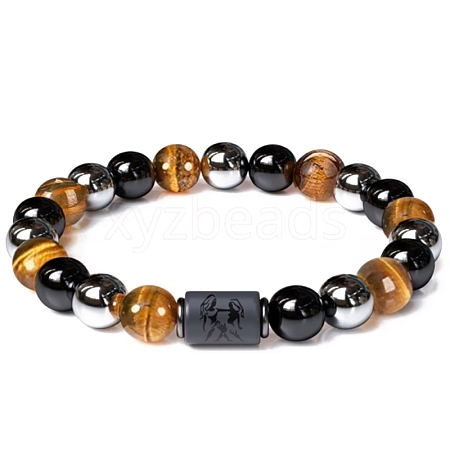 Natural Obsidian & Tiger Eye & Synthetic Hematite Stretch Bracelet PW-WG4576E-26-1