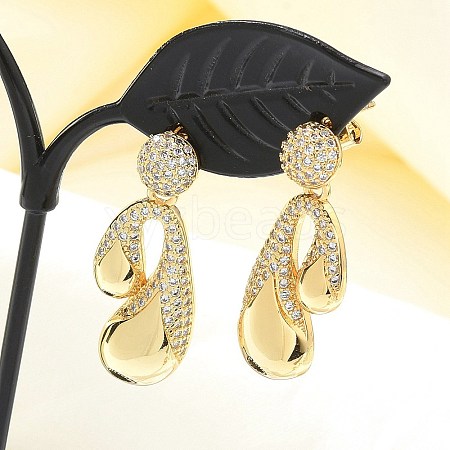 Rack Plating Brass Micro Pave Clear Cubic Zirconia Stud Earrings for Women EJEW-C125-21D-G-1