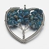 Dyed Natural Agate Bead Brass Wire Wrapped Heart Big Pendants KK-L136-04I-NR-1